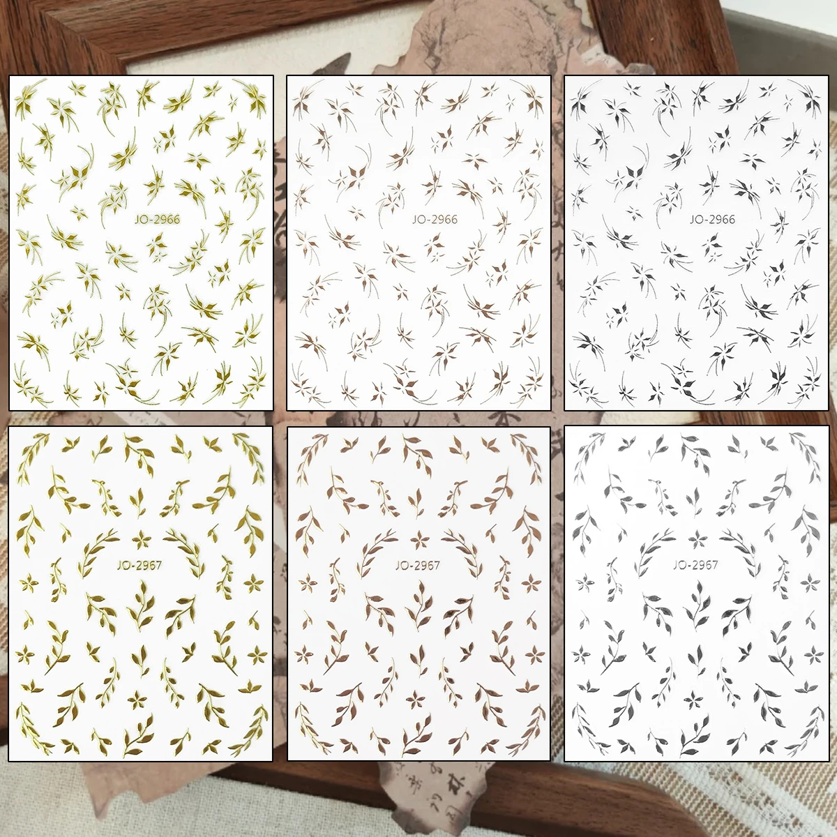 3 to 12 Sheets 3D Leaf Vine Nail Stickers Gold Pink Gray Botanical Branch Decals Self Adhesive Minimalist Nail Art