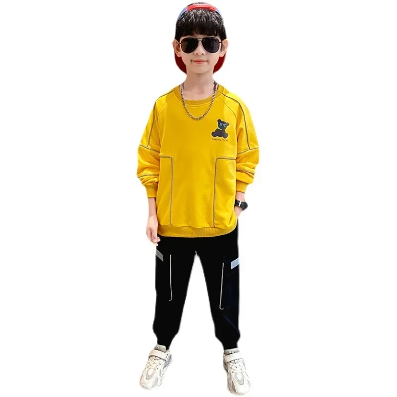 Boys Sweatsuit Set 2 Piece Sweater and Jogger Sweatpants Outfits Children Reflective Bear Pullover & Pants Suits Kids Loungewear