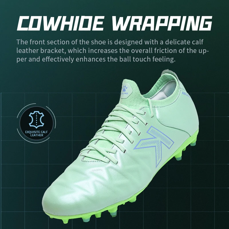 KELME Football Shoes Men\'s Calfskin MG Adult Competition Short Nail Artificial Grass Professional Training Soccer Shoes