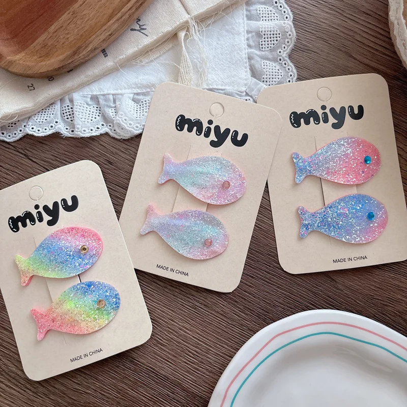 Hair Clips Glitter Rainbow Fish Shaped Gradient Resin Lightweight Durable Cute for Children Daily Party Wear Hair Accessories