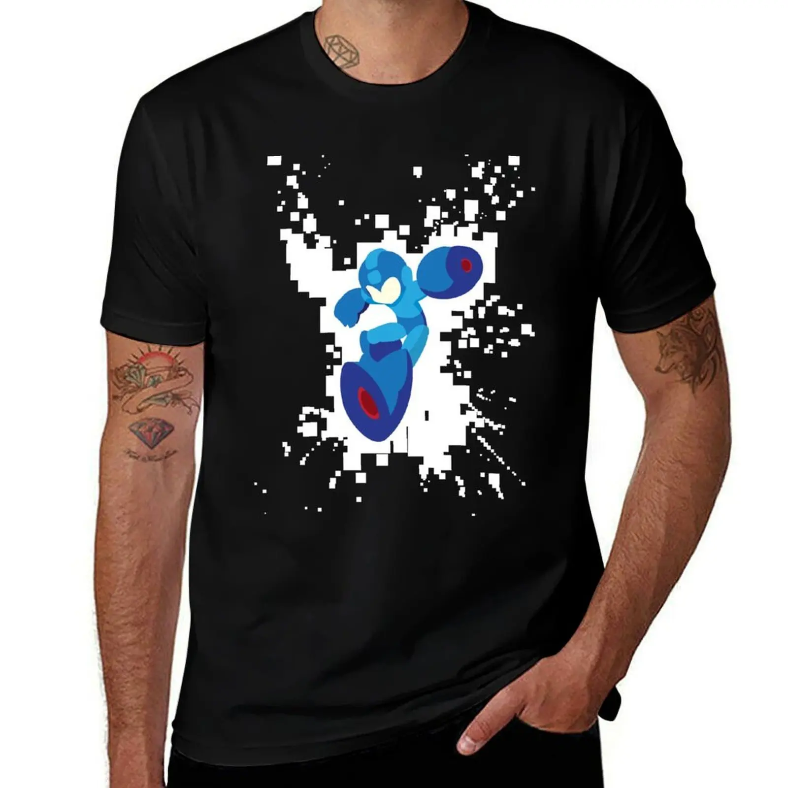 Mega Man Pixel Jump Tee T-Shirt Work Wear Short Sleeve T-Shirt