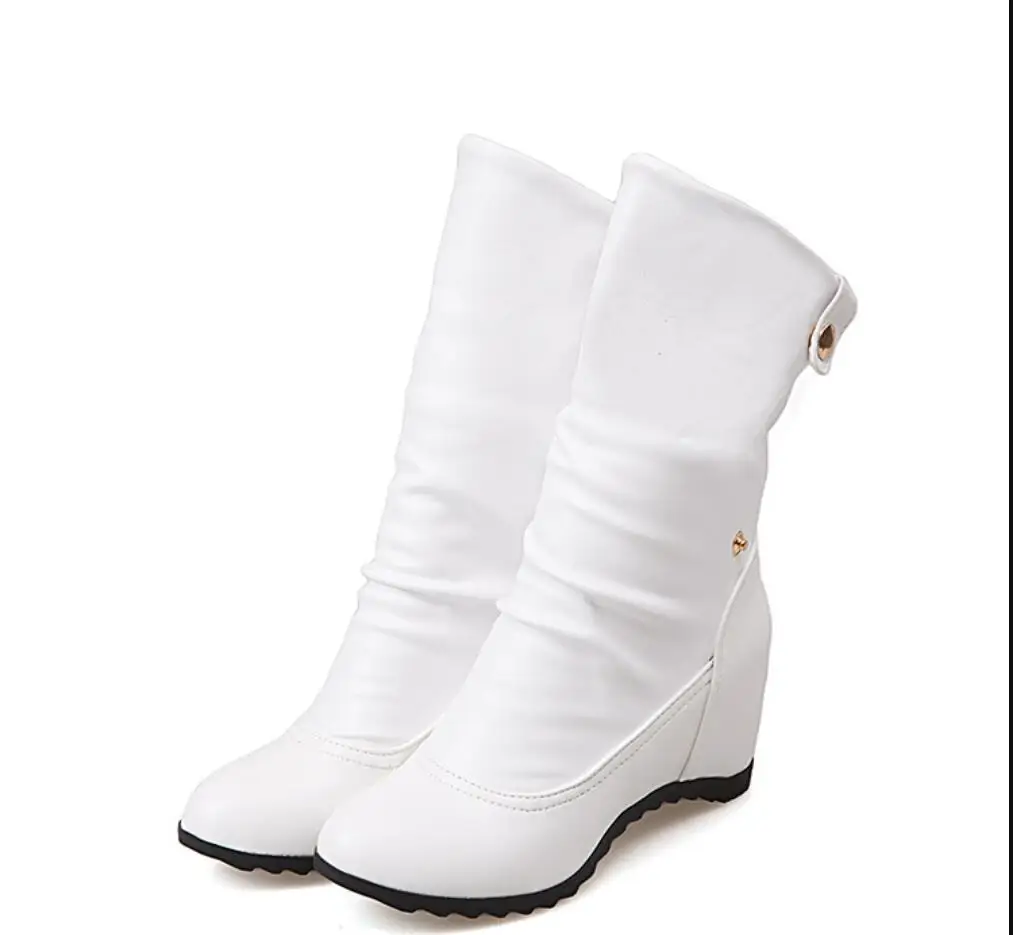 

New Ladies boots Wedge Boots Shoes Women Spring Autumn Sexy white Long Soft Leather Motorcycle Boot Shoes black Large size