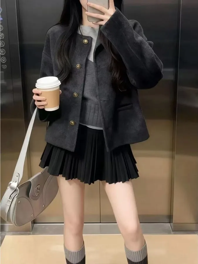 

Зимняя шерстяная стеганая куртка, повседневная универсальная верхняя одежда в Корейском стиле, маленький размер, модная верхняя одежда для женщин