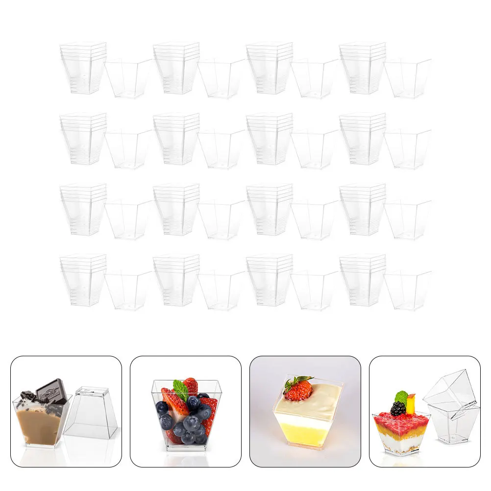 

Plastic Dessert Cups 100PCS Transparent Trapezoid Containers for Ice Cream Cake Pudding Mousse Party Appetizer Portable Holder
