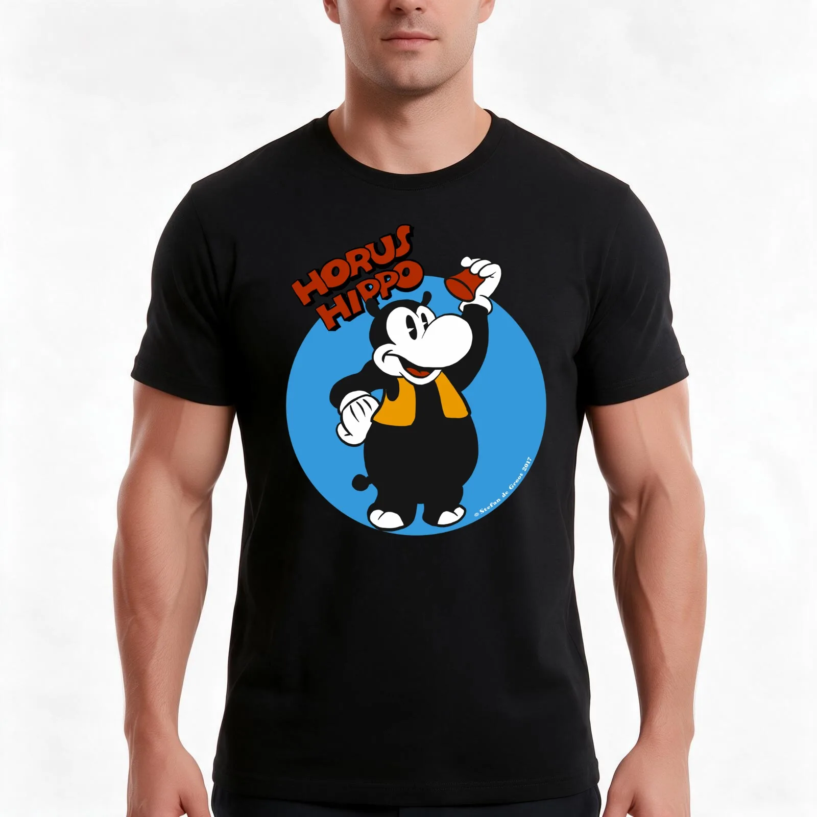 Horus Hippo Greeting T-Shirt, Summer Casual Cotton Tee, Oversized Streetwear Tops, Vintage Graphic Print, Loose Fit Short Sleeve