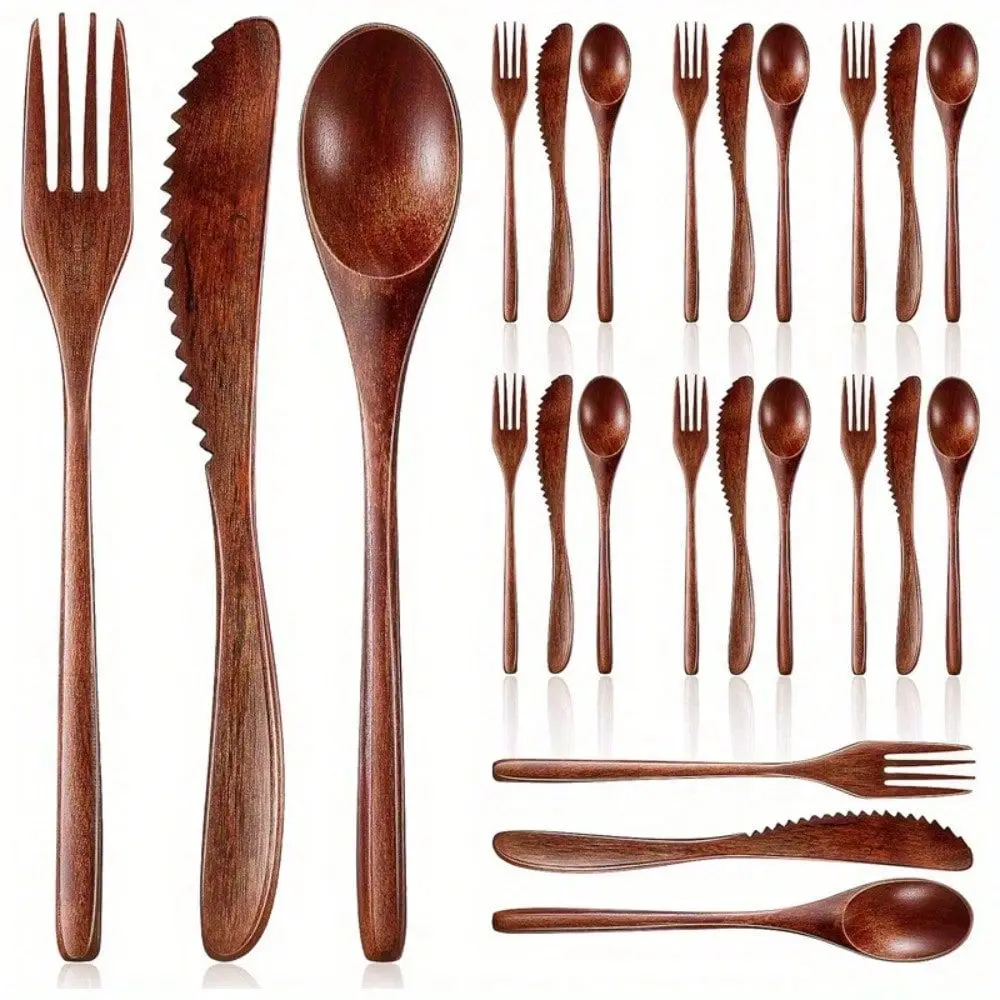 

Set Wooden Cutlery Set, Handmade Wooden Cutlery Set, Natural Nanmu Cutlery With Smooth Surface Easy To Clean, Natural Cutlery F
