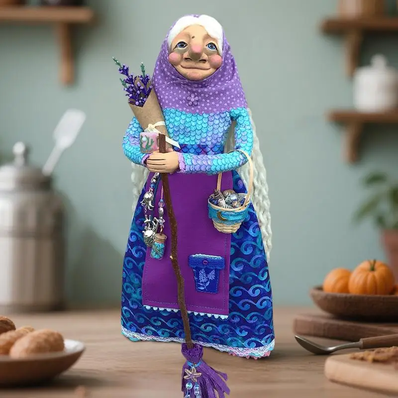 Kitchen Witch 7-Inch Handmade Kitchen Witch Doll Collectible Figurines Home Decor Halloween Decoration for Moms Cooking