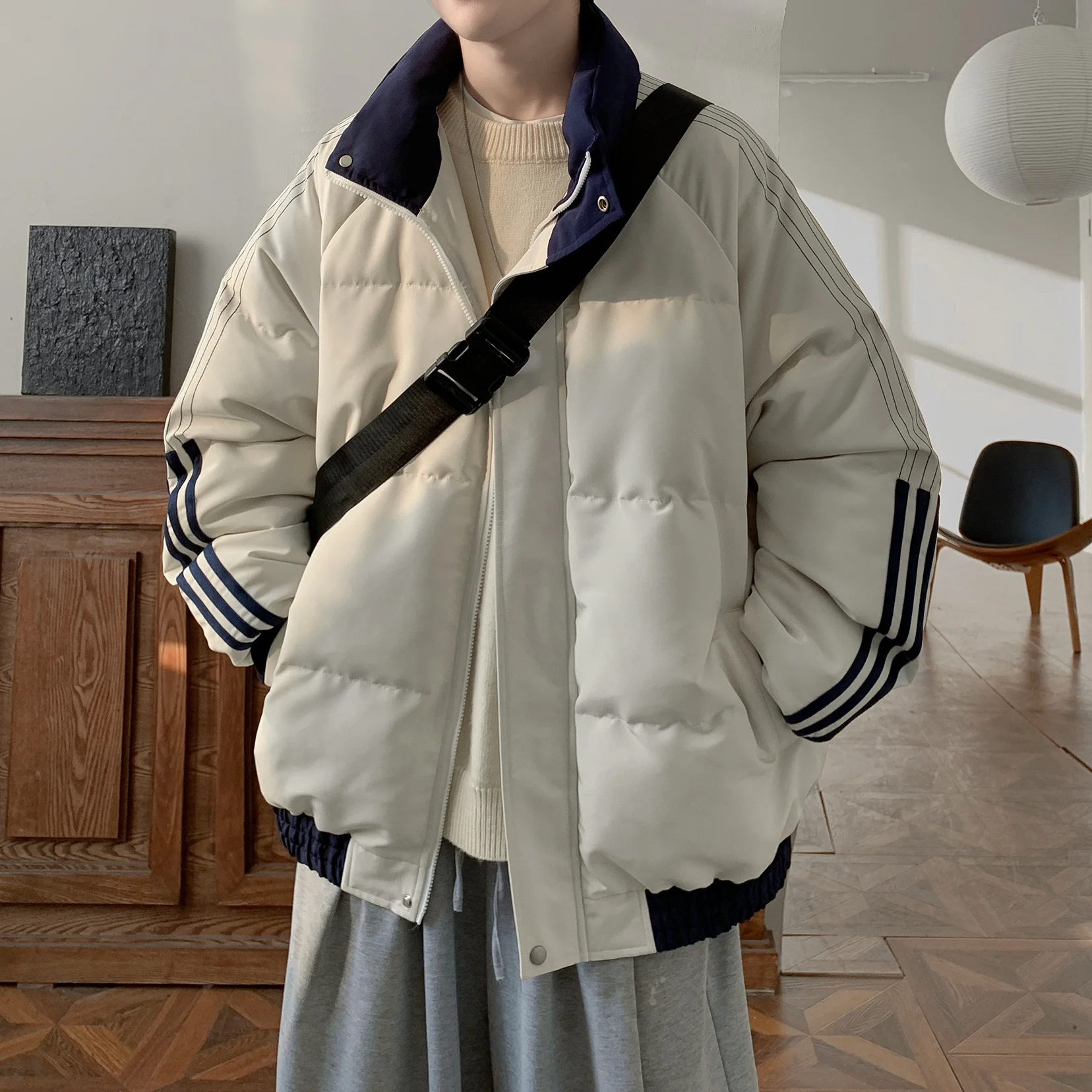 

Мужская утепленная хлопковая куртка для молодежи, повседневная модная зимняя верхняя одежда, пуховик с воротником-стойкой на молнии