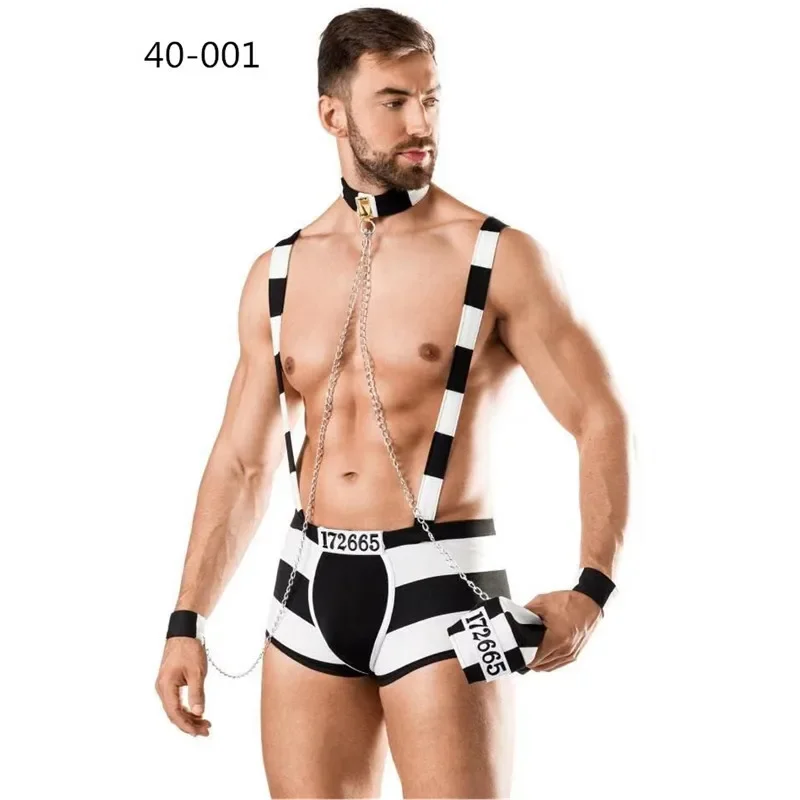 Leather Policemen Jumpsuit Tie Top With Panties Outfit Male Nurse Sexy Police Cosplay Costumes Motorcycle Role-Playing