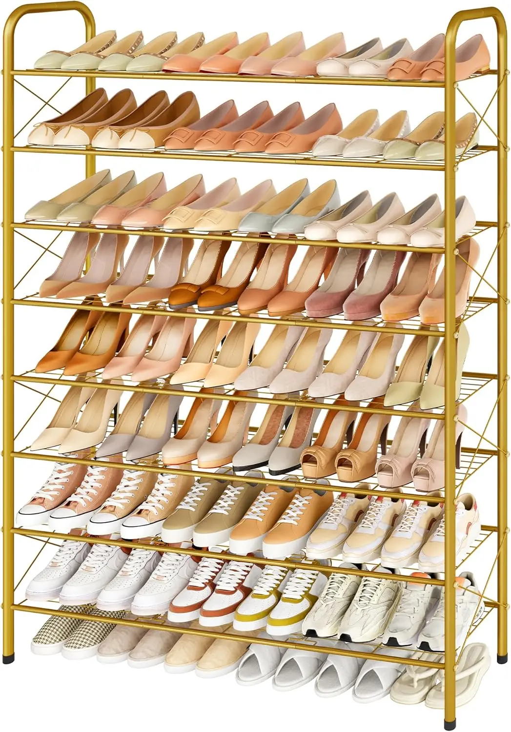 

8 Tier Shoe Rack for Closet, Durable Mesh Shoe Storage Organizer for Hallway, Bedroom, Entryway, Gold