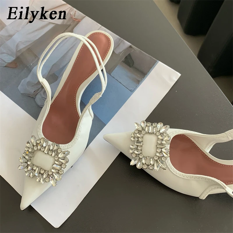 Eilyken Summer New CRYSTAL Women Pumps Shoes Fashion Thin Heels Pointed Toe Elegant Slingback Sandals Tacones Mujer