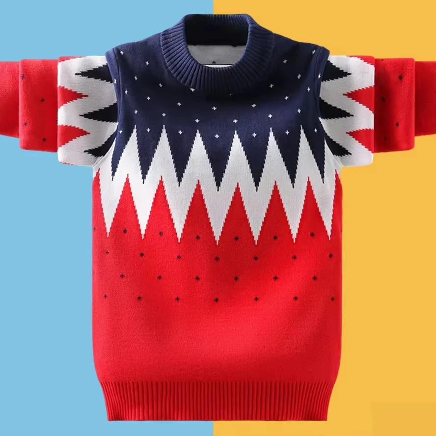 Teenager Boys Warm Sweater Autumn Winter Kids Jacquard Weave Knitted Pullovers For Children's Age 5-15 Years Clothes