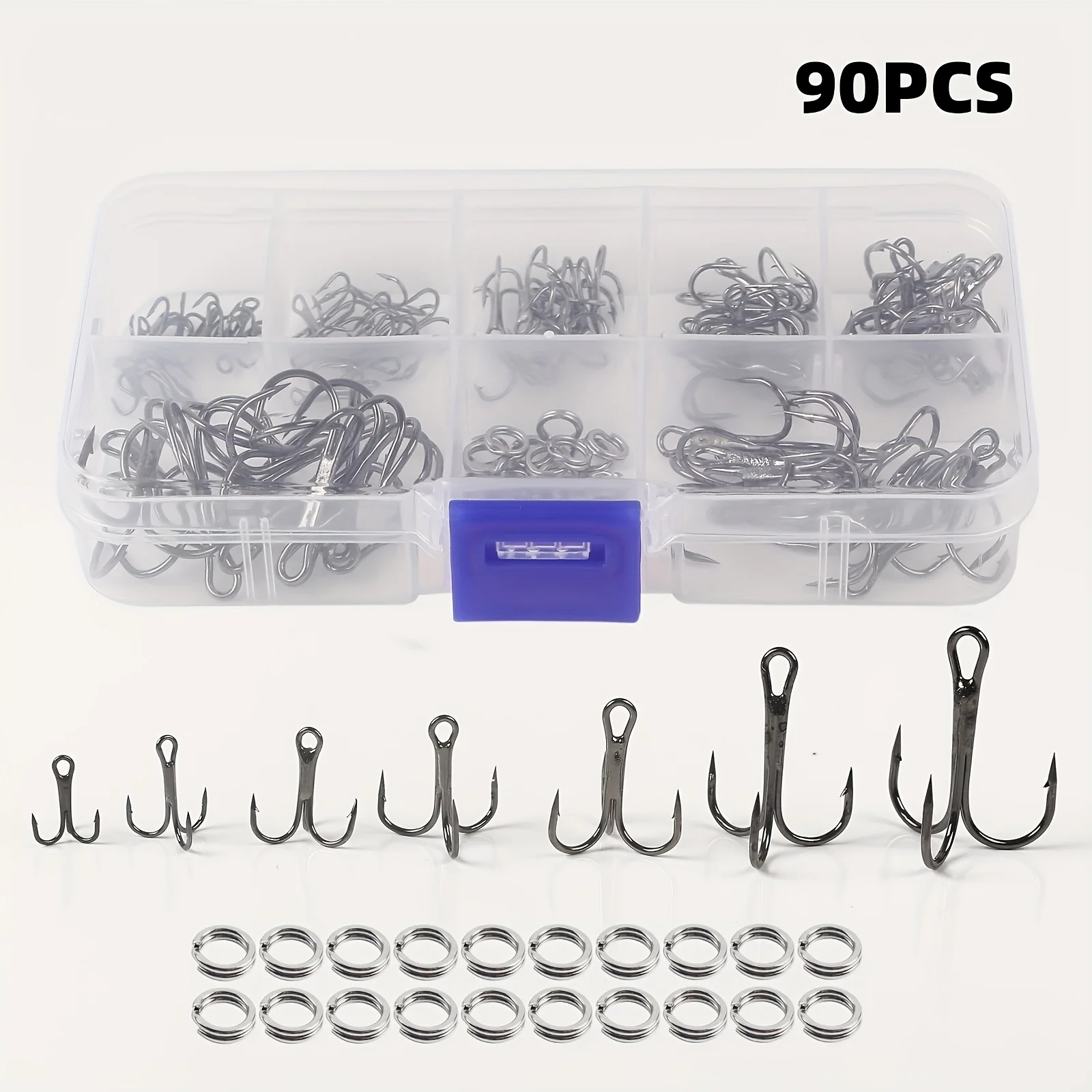 90pcs/set The lure triple-hook kit with split rings, the sequined lure butterfly hook
