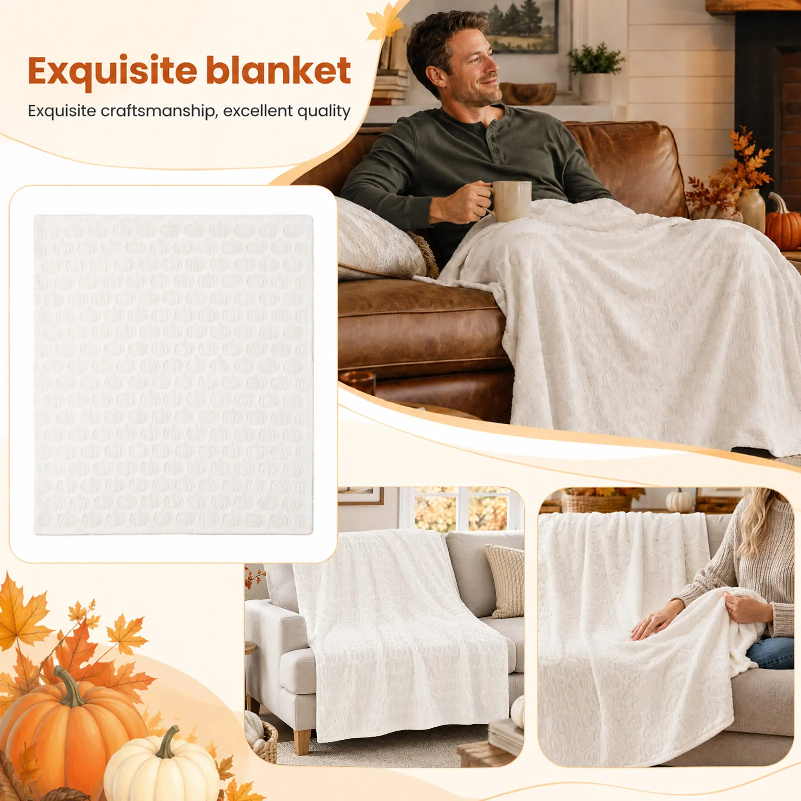Pumpkin Pattern Flannel Blanket Soft Warm Plush Throw Blanket For Sofa Bed Couch Halloween Thanksgiving Home Decor Holiday Gift