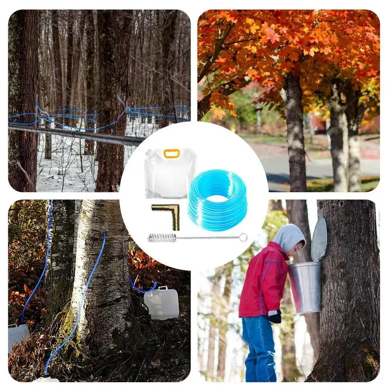 Maple Syrup Tapping Kit Maple Syrup Kit L-Shaped Tip Design With Reusable Collection Bags And Frost-Resistant Tubing For Birch