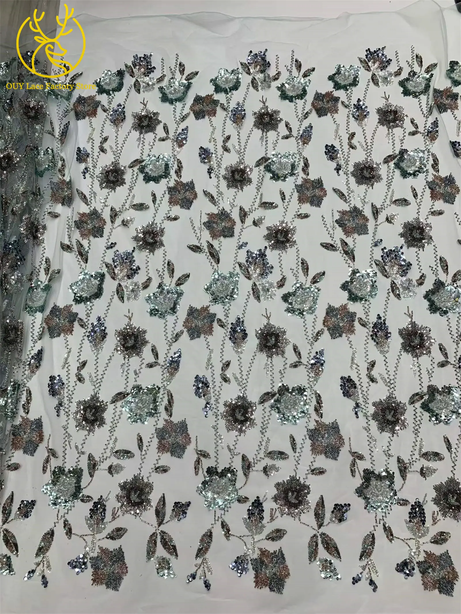 2026 Französische Stickerei Perlenbesetzter Mesh-Spitzenstoff 5 Yards Hochwertiger Afrikanischer Pailletten-Spitzenstoff für Damen Partykleider Nähen – Detail 24