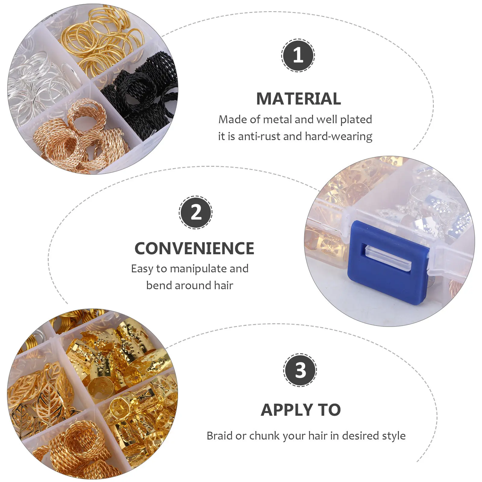 Durable Metal Hair Cuffs Assorted Shapes Hollow Out Dreadlocks Rings Easy Manipulate Decorative Accessory for Festivals Parties