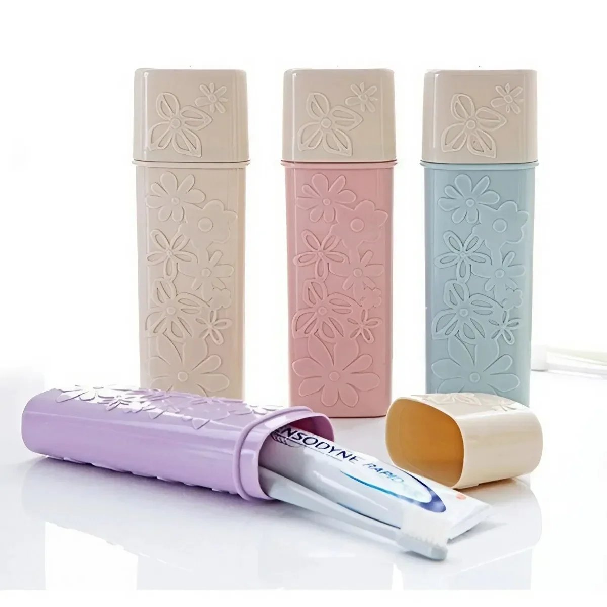 Portable Travel Toothbrush Holder Set with Toothpaste Storage Organizer for Bathroom and Outdoor Use