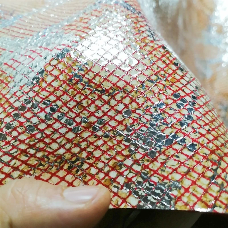 1.5mm Light Red/Blue Cowhide With Python Pattern.Top-Grain Leather. Real Leather Fabric.DIY For Bags By Hand.Full Sheet Cropping