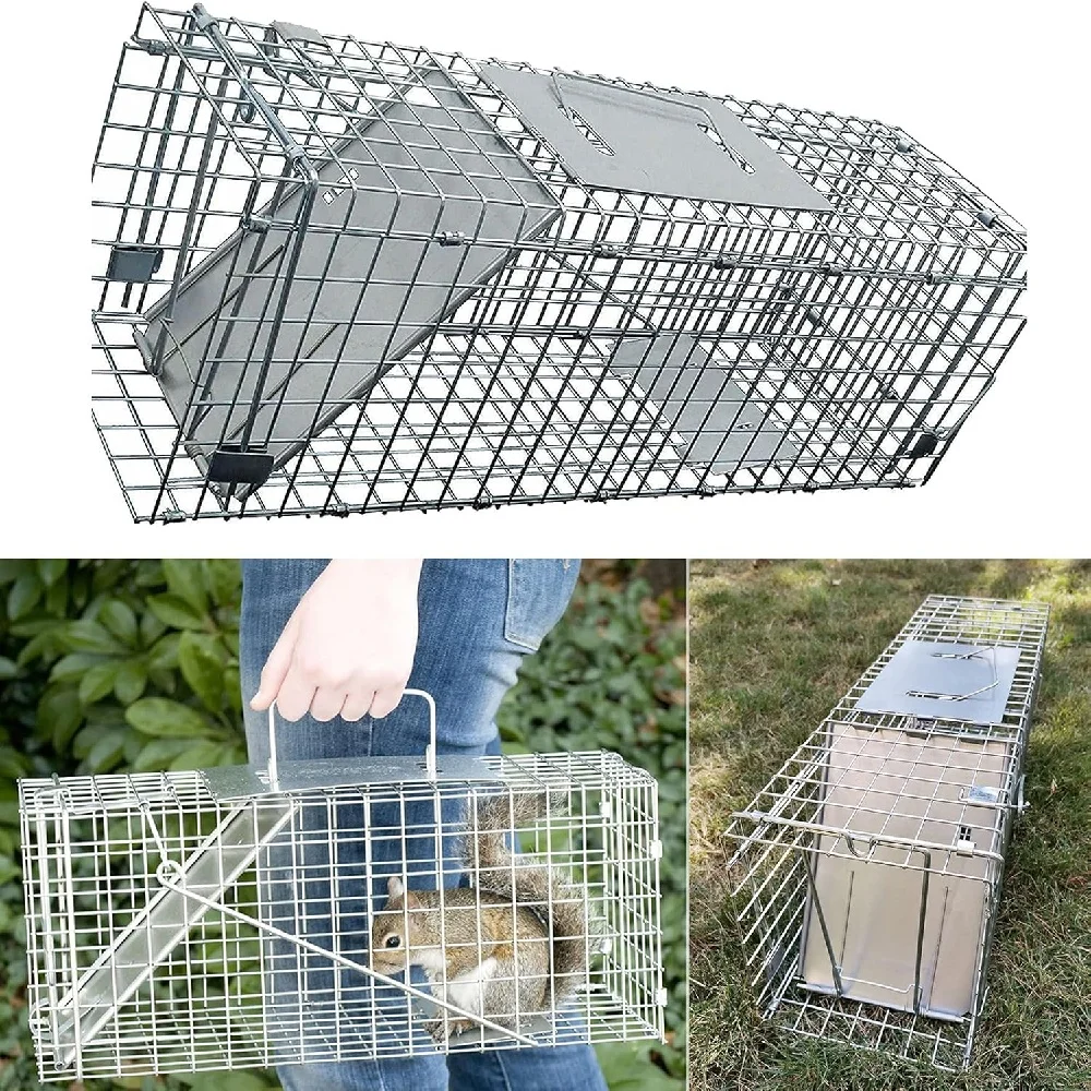 New Live Animal Cage Trap Humane Cat Rodent Control Folding with Handle for Rabbits Stray Cats Squirrels Raccoons Groundhogs