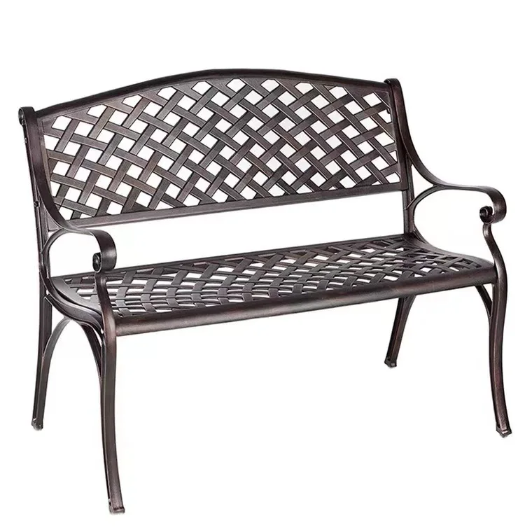 Outdoor Park Chair Cast Aluminum Grid Bench Garden Wrought Iron Backrest Three-person Long