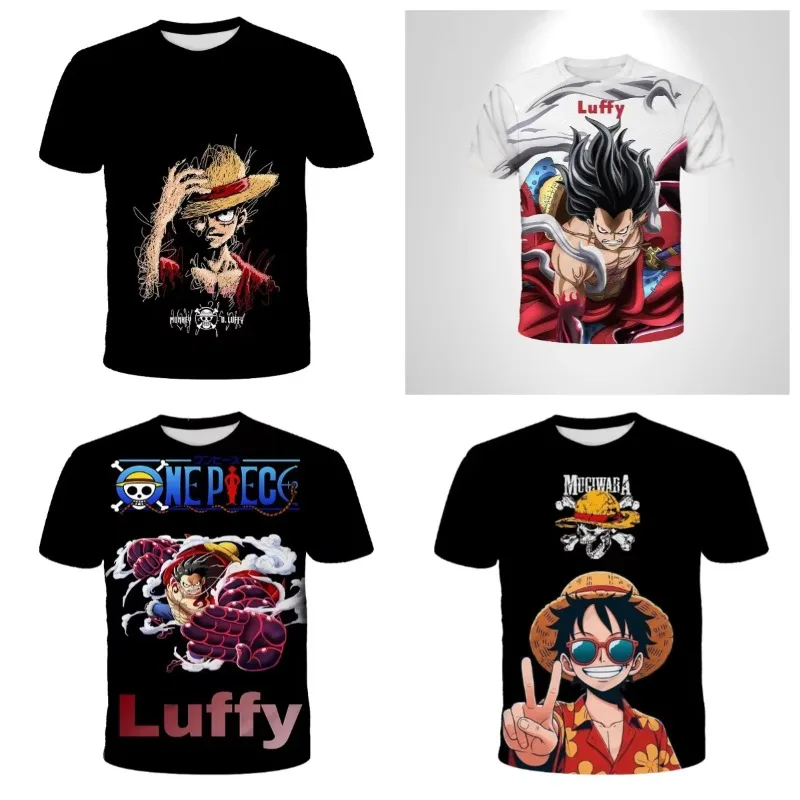 Camiseta de One Piece de Anime Luffy Boy CosPlay, camiseta de manga corta con dibujos animados para niños, ropa informal holgada y transpirable para hombres