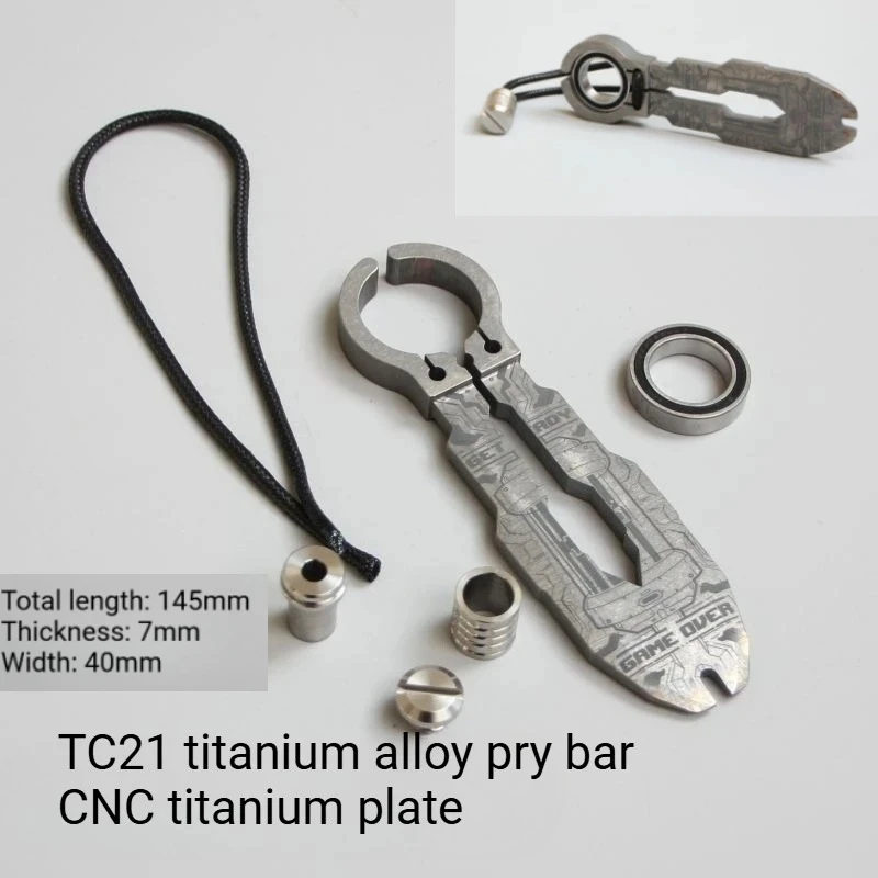 TC21 Titanium Alloy CNC Pry Bar Heat Treatment EDC Outdoor Multifunctional Emergency Self-defense Tool