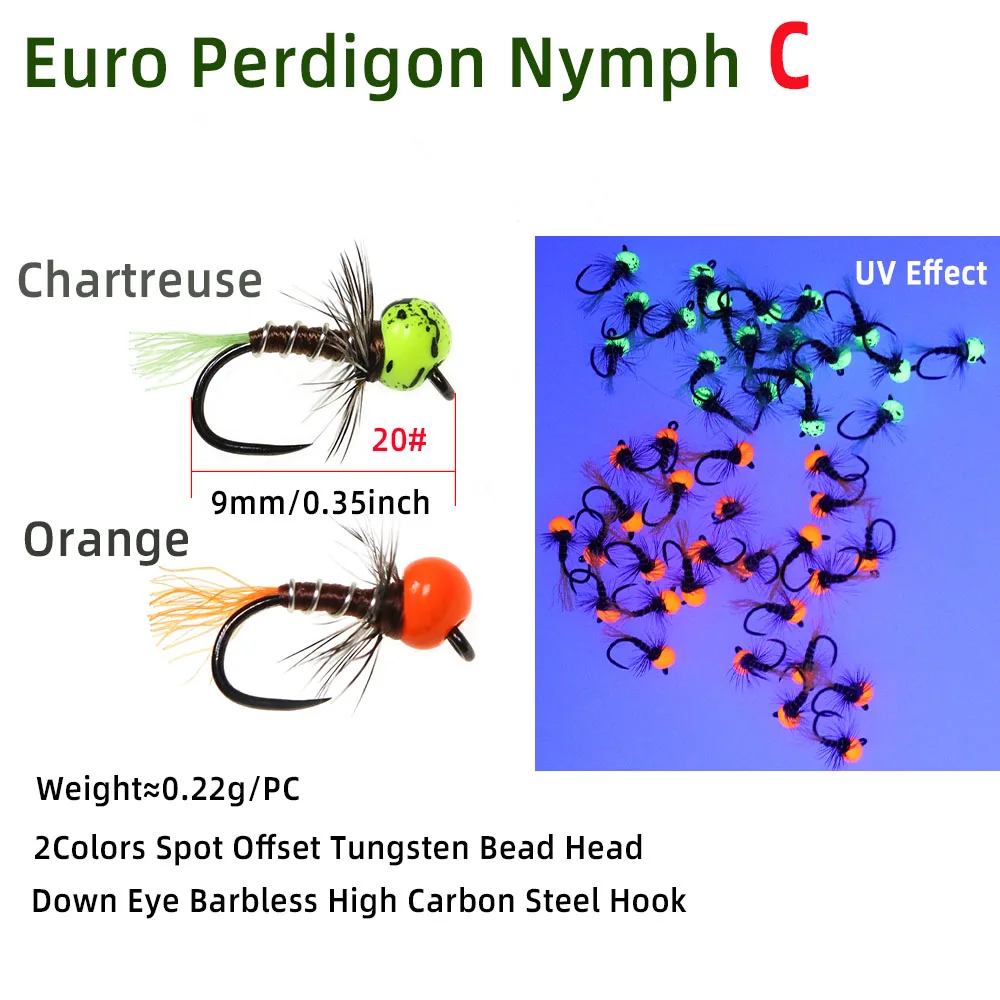 ICERIO 6 Stück Schnell Sinkende Offset Wolfram-Köpfe Perdigon Nymphen-Fliegen, Widerhakenlose Köder, Euro-Nymphen für Forellen- und Lachsangeln – Detail 4
