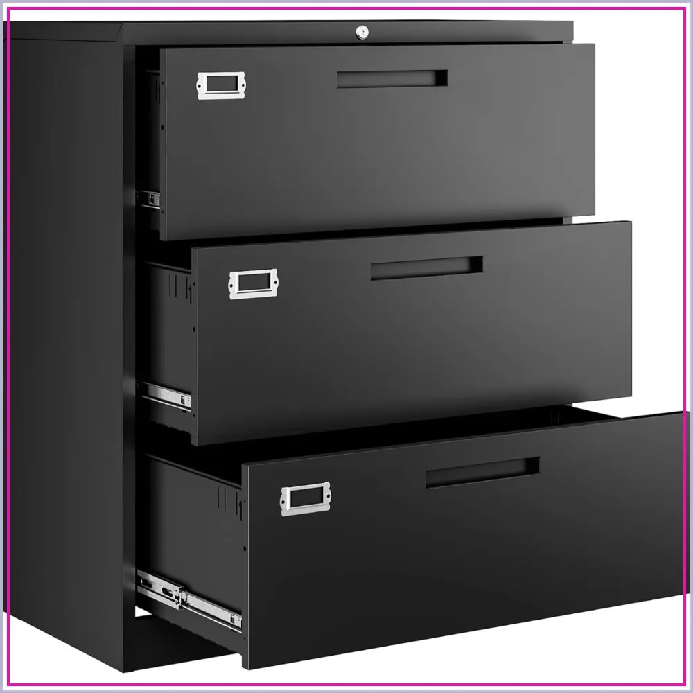 3-Drawer Locking Metal File Cabinet, Vertical Storage for Home Office, Letter/Legal/F4/A4, Black