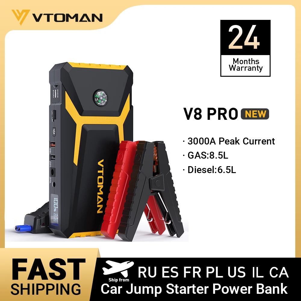 VTOMAN 12V Power Bank Jump Starter Booster Portable Charger 15000mAh Device For 8.5L/6.5L Emergency Car Battery