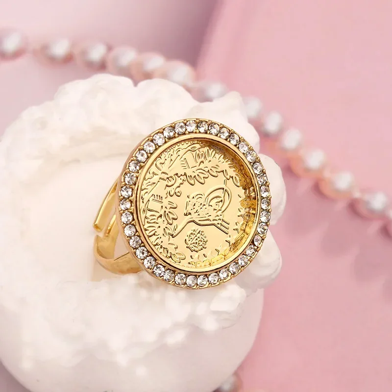 Brass Gold Plated Turkish Coin Rings Adjstable Size Middle East Bague Femme Luxury Bridal Jewelry Wedding Ring Royal Gifts
