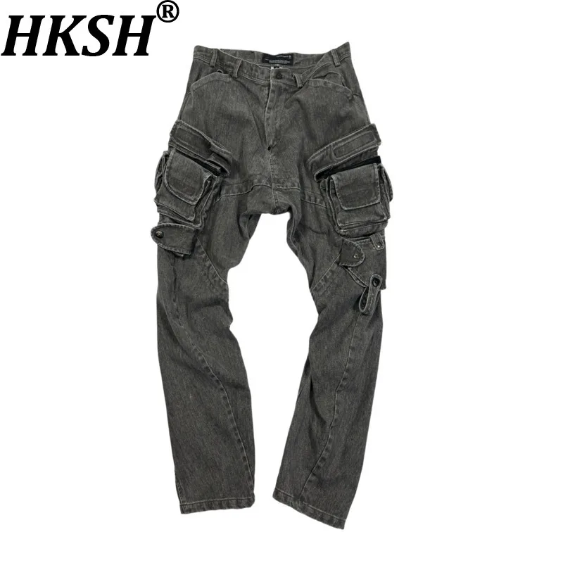 HKSH Spring Autumn New Men Tide Chic Ins Dark Punk Waste Land Deconstructed Asymmetrical Cotton Blade Pocket Cargo Pants HK28322