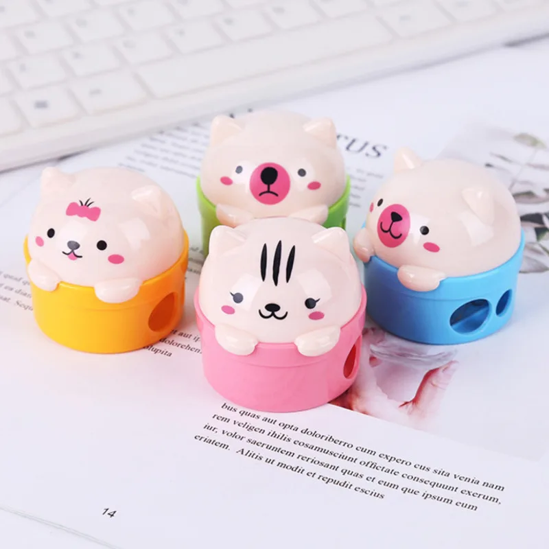 1 Piece Double Holes Cartoon Cat Bear Pig Pencil Sharpener For Kids Student School Office Supply Stationery Gift Ellen Brook