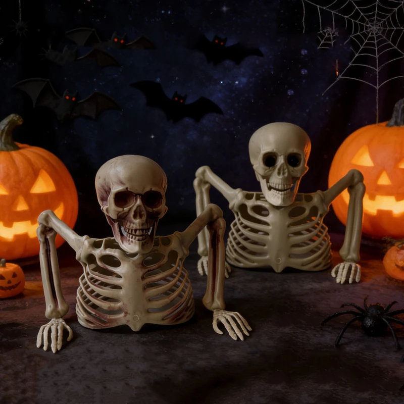 Halloween Halbkörper-Skelett-Dekoration - Realistischer Plastikschädel mit Armen - Gruselige Friedhof-Geisterhaus-Requisite – Detail 8