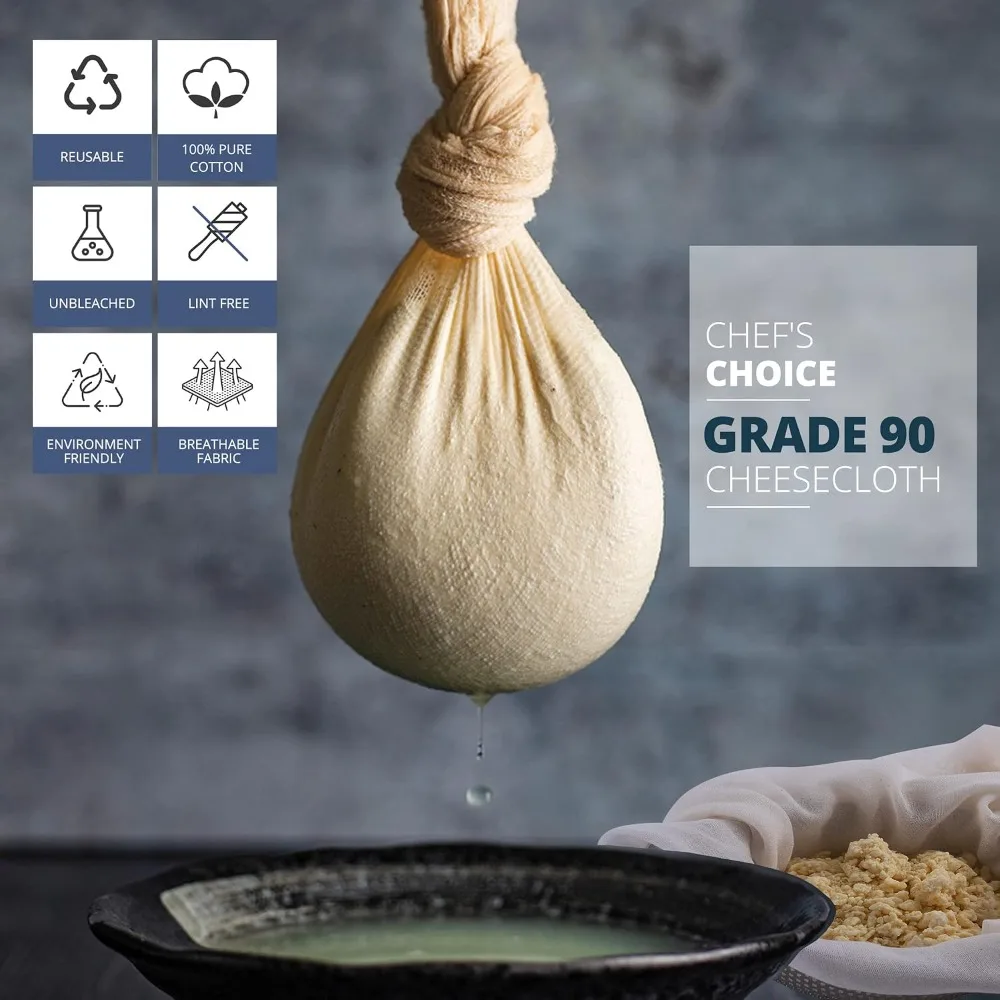

Unbleached Ultra Fine 100% Pure Cotton Cheesecloth Grade 90 Reusable Fabric for Straining Butter Yogurt Cheese Making 1 Square Yard 9 Square Feet Premium Muslin Cloth Kitchen Food Strainer