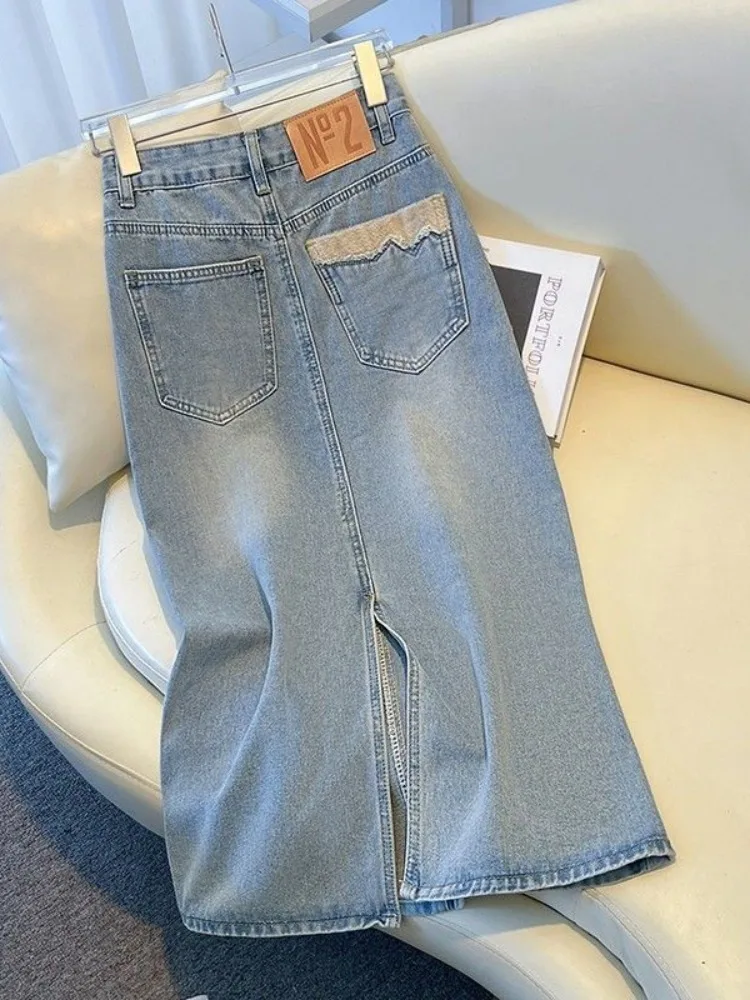 

High Waist A-Line Skirt Women's Light Blue Denim Split Summer New Sle Korean Sle Pure Color Commute Friendly Skirt