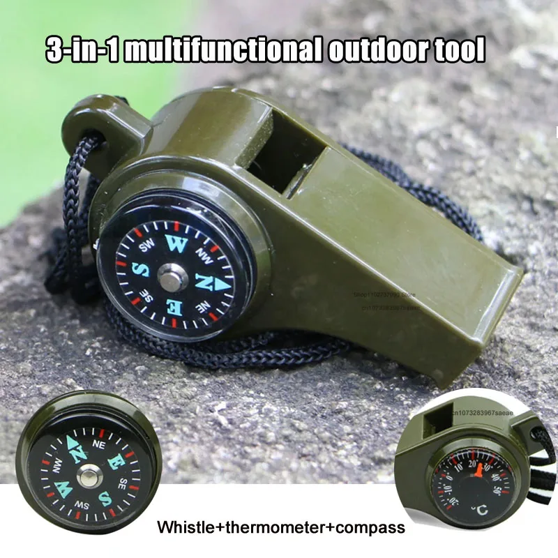 

3 in 1 Emergency Survival Whistle Compass Thermometer Referee Cheerleading Whistle Camping Hiking Outdoor Multifunction Whistle