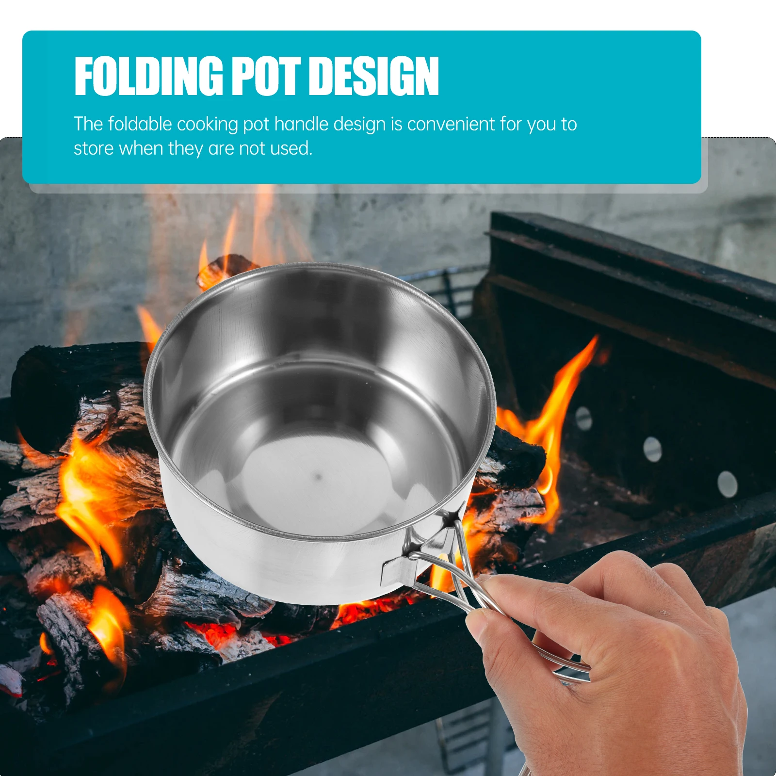 

Outdoor Camping Tableware Cookware Frying Pot Stainless Steel Utensils Picnic Cooking Travel Pan