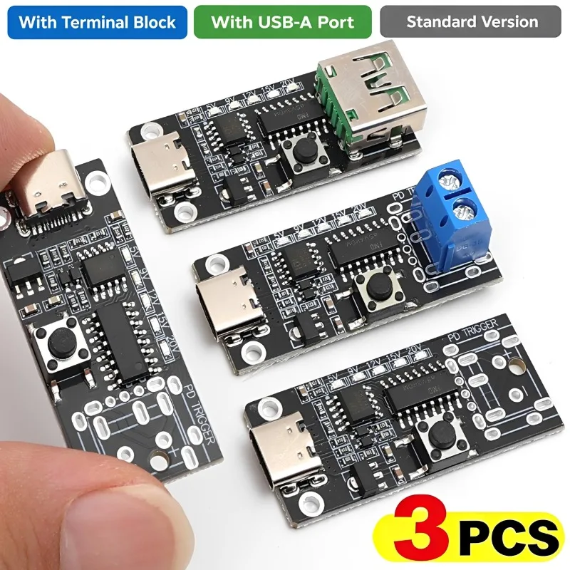 3/2/1PC USB-C 5A PD Trigger Board Type-C Female Input To 5V 9V 12V 20V USB-A Port Output Adjustable Voltage Power Trigger Module
