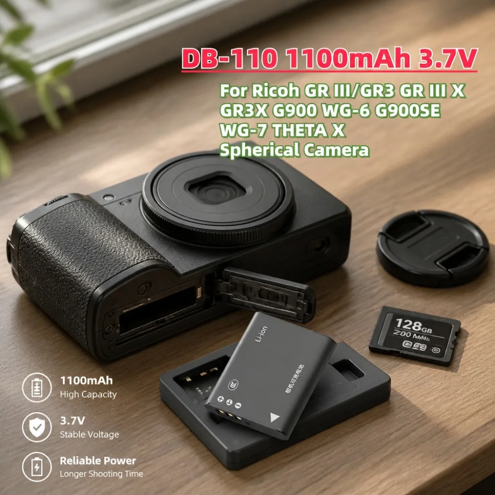 High-Quality DB-110 1100mAh 3.7V Replacement Battery For Ricoh GR III GR3X WG-6 WG-7 G900 THETA X Camera