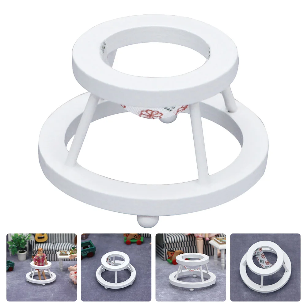 House Furniture Kids Toys Stroller Miniature Wooden Baby Walker Accessory Model Adornment Newborn Micro Scene