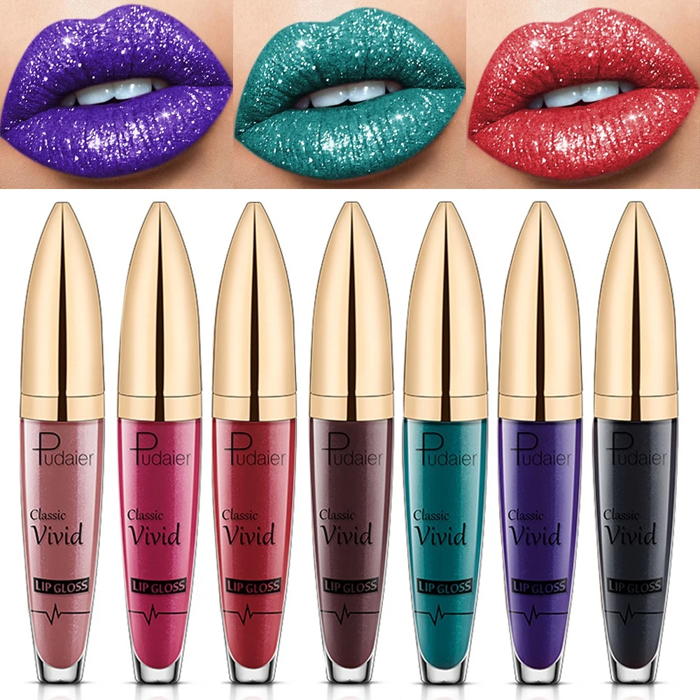 Shiny Lip Gloss Waterproof Diamond Shimmer Glitter Lips Plumper Glaze Long Lasting Highly Pigmented Liquid Lipstick Women Makeup