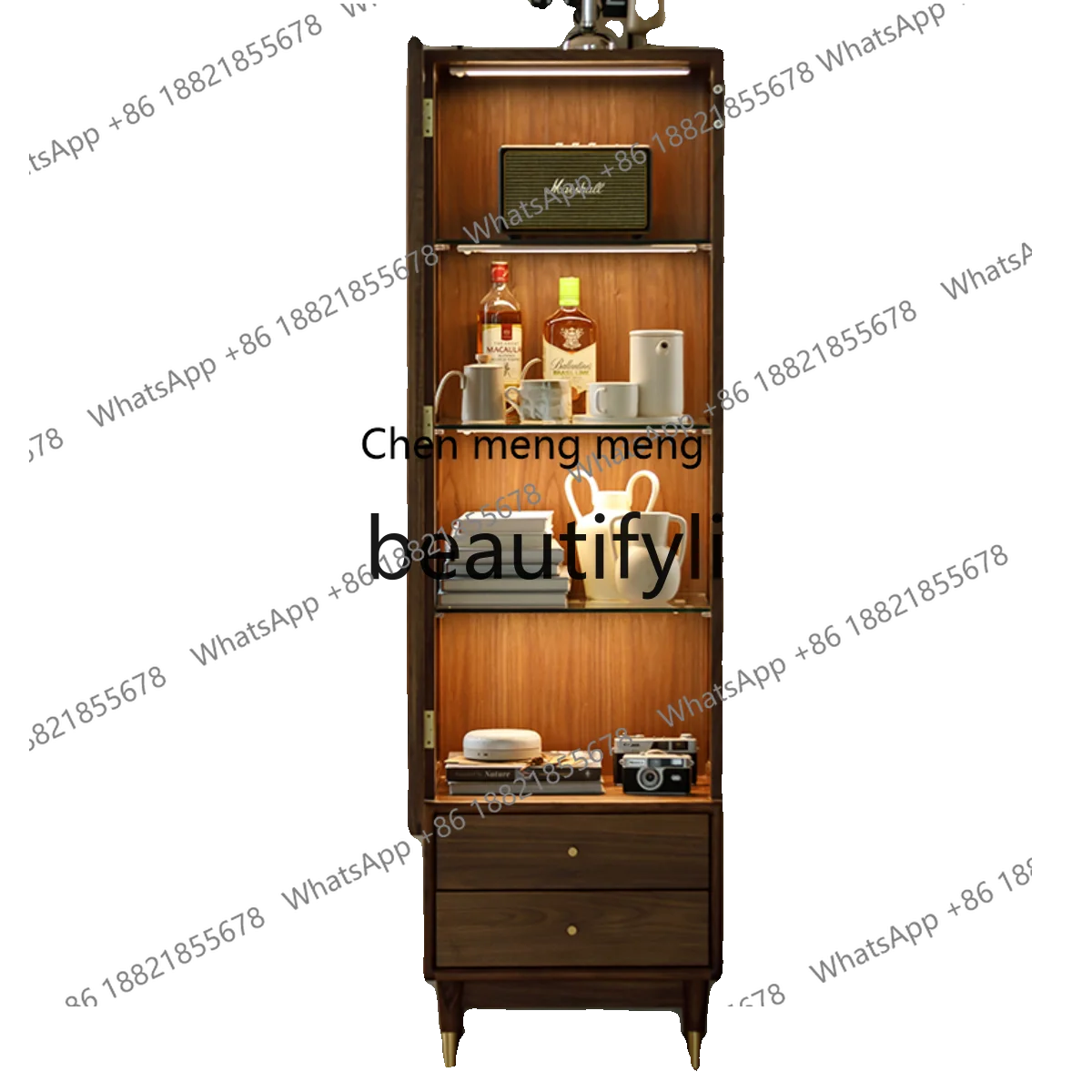 X Black Walnut Wood Display Cabinet All Solid Wood Storage Cabinet Living Room Simple Modern TV Side Wine Cabinet