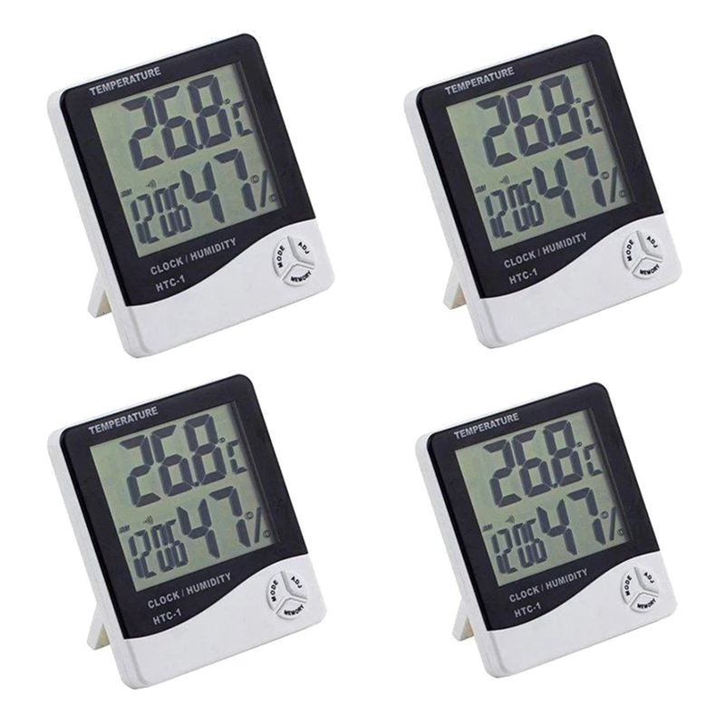 4PCS LCD Electronic Temperature Humidity Meter Digital Thermometer Hygrometer Weather Station With Alarm Clock