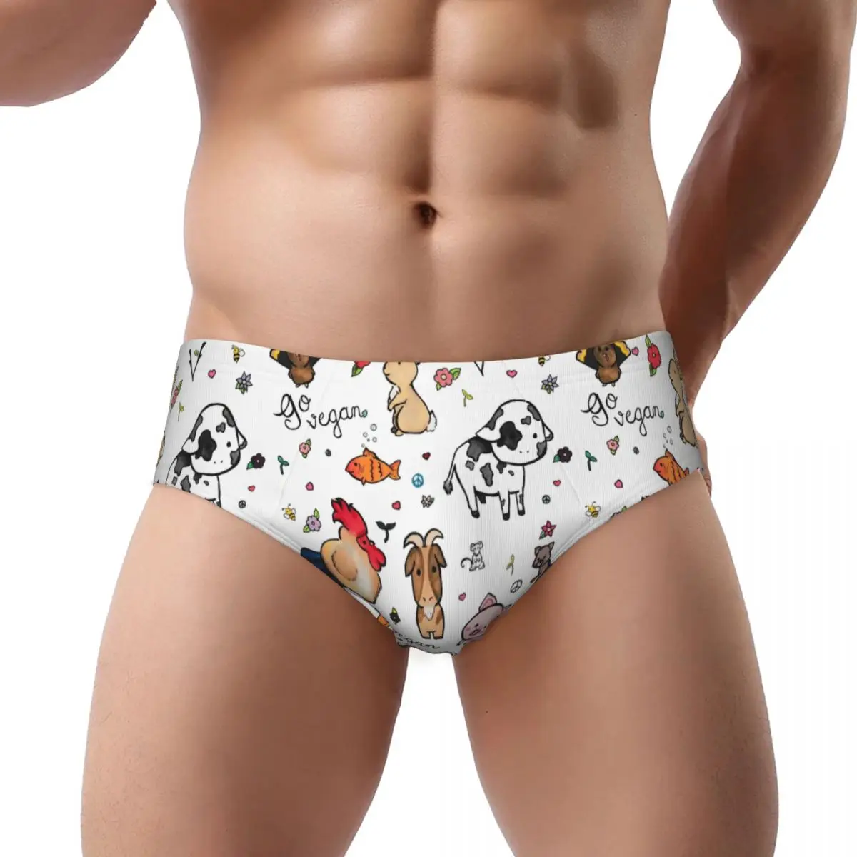 

Мужские трусы с веганским узором в виде свиньи и кролика на заказ, нижнее белье, мужские дышащие трусы, трусы
