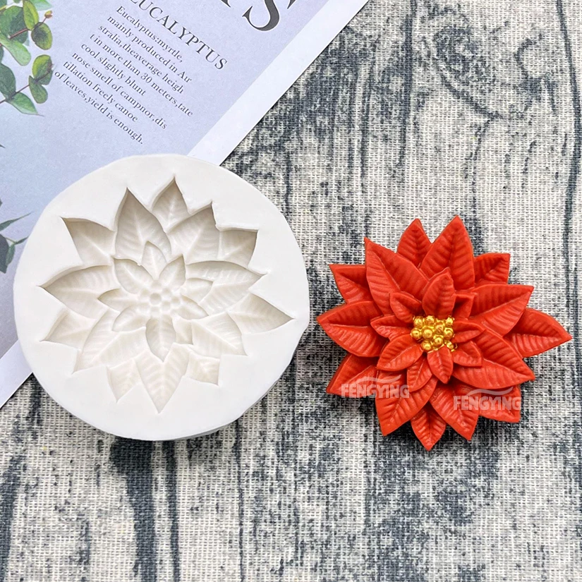 Poinsettia Christmas Flower Silicone Fondant Cake Chocolate Candy Jello Silicone Decorating Mould Tools