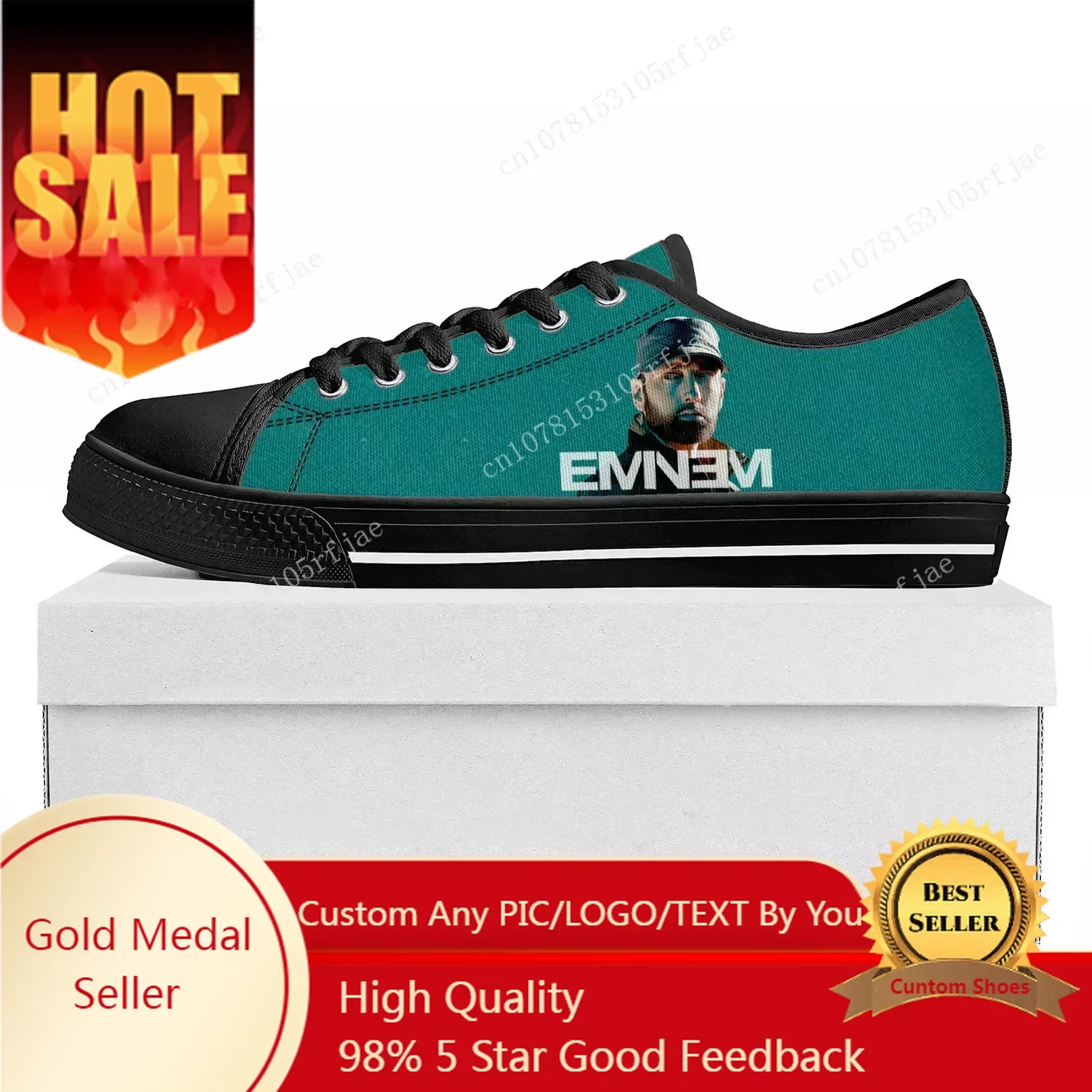 

Eminem Rapper Hip Hop Low Top Popular Sneakers Teenager Mens Womens Canvas Couple Shoes Custom Music Black Shoe