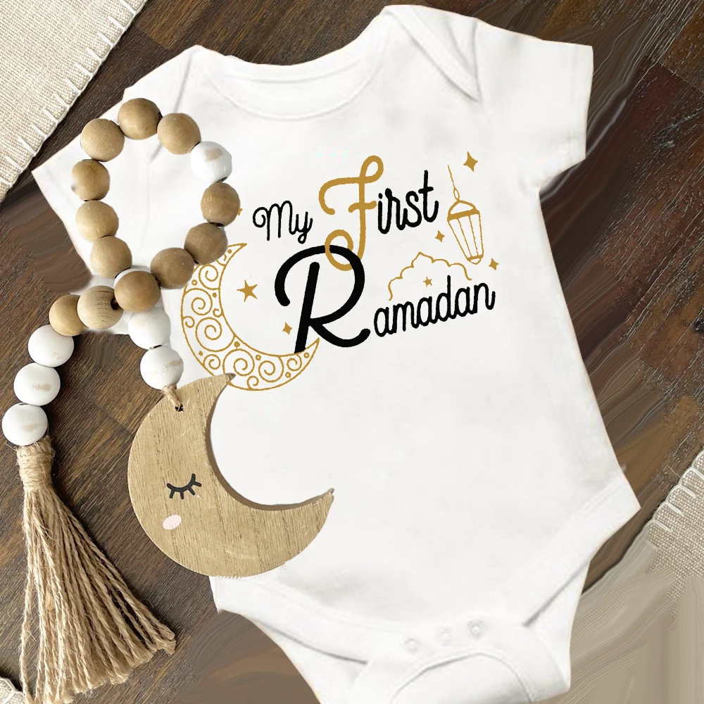 My First Ramadan Newborn Baby Rompers Infant Short Sleeve Jumpsuit Eid Boy Girl Ramadan Clothes Islamic Muslim Holiday Outfits