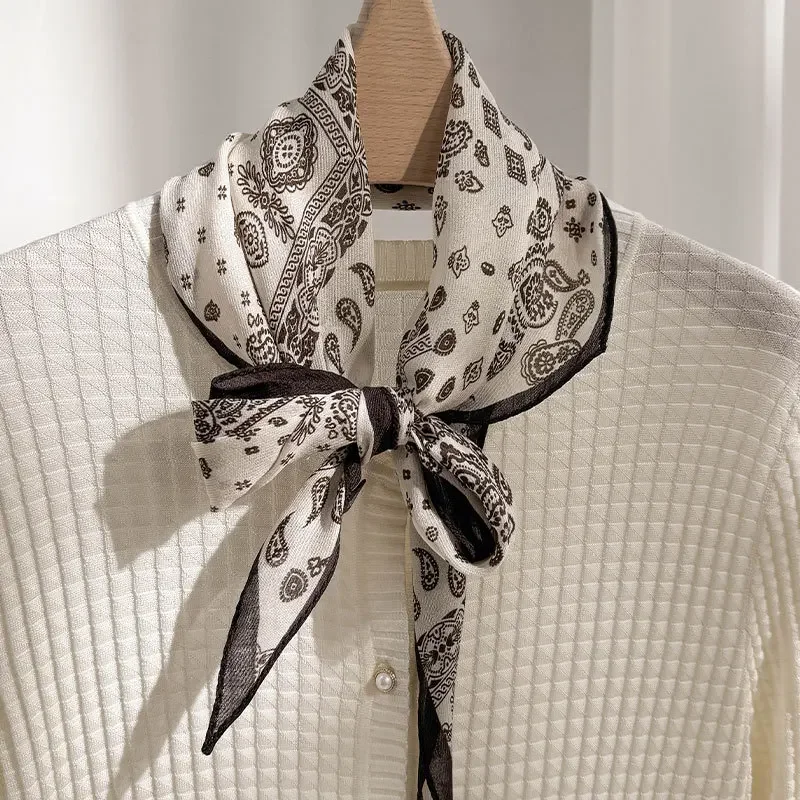 2025 جديد وشاح من الصوف الحريري 100% وشاح حريري حقيقي المرأة الحرير موضة طباعة تصميم الرقبة الأوشحة التفاف الزخرفية #4