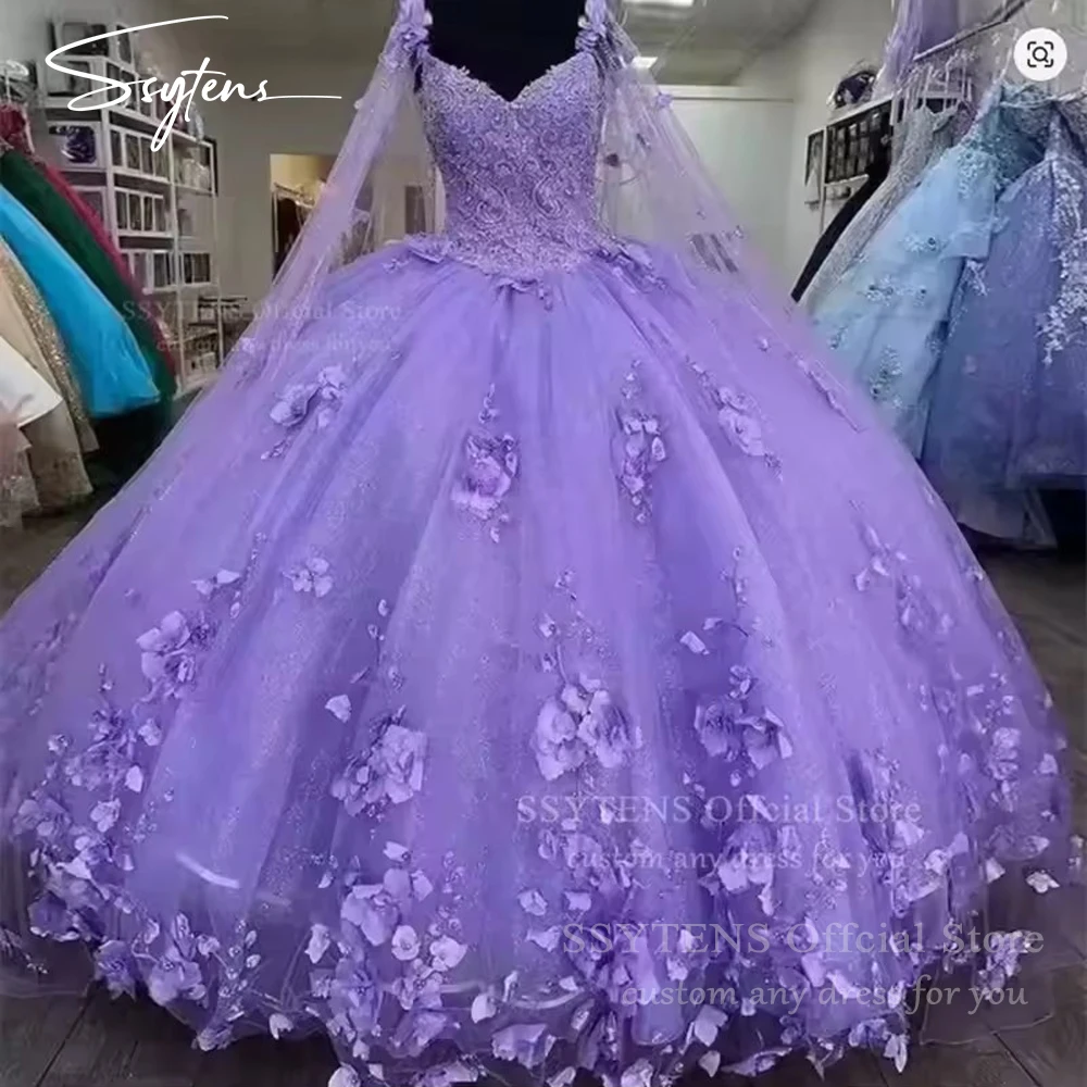 SSYTENS Lavender 15 Years Quinceneara Dress for Girls Cape Formal Party Dress 15 year old Quinceanera Ball Gowns Customized